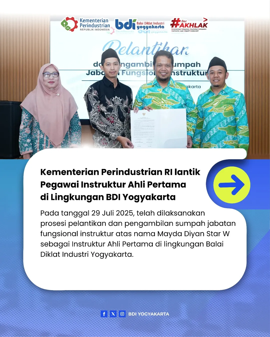 Kementerian Perindustrian RI Lantik Pegawai Instruktur Ahli Pertama di Lingkungan BDI Yogyakarta