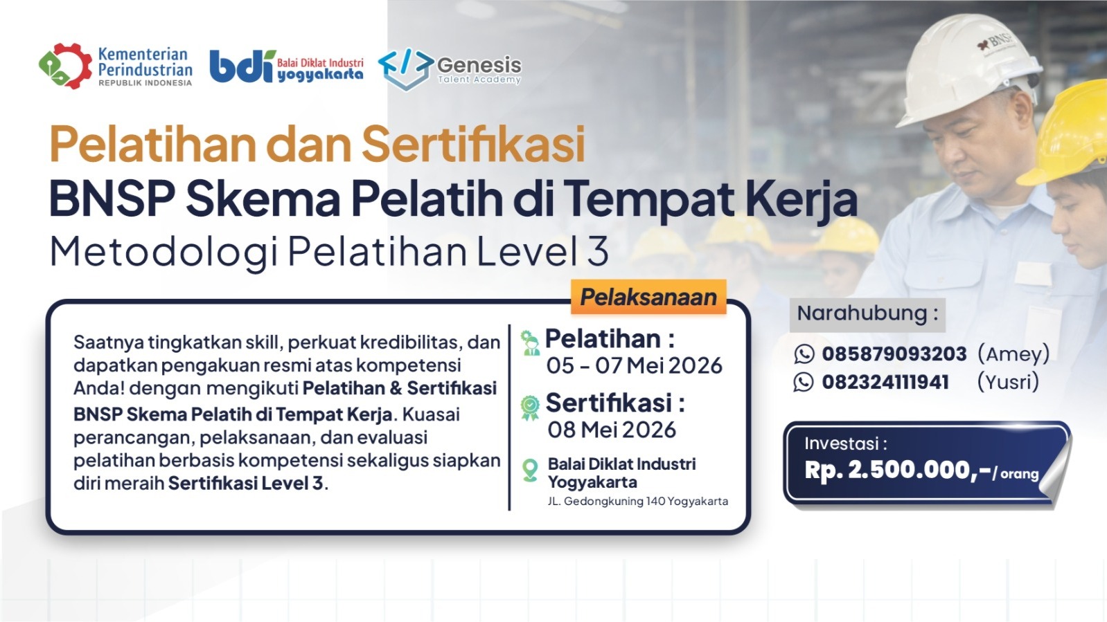 Pelatihan dan Sertifikasi BNSP Skema Pelatih di Tempat Kerja Metodologi Pelatihan Level 3